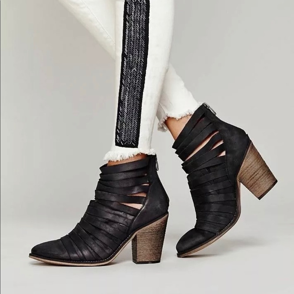 Free People Strappy Leather Boots, Size 38, EUC